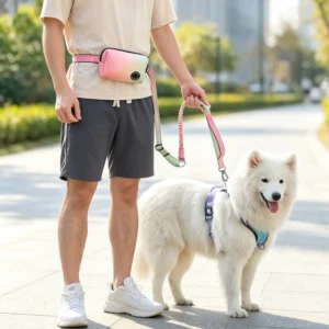 Anti-Pull Dog Leash with Waste Bag Dispenser Pouch, Reflective Portable Walking Lead for Dogs