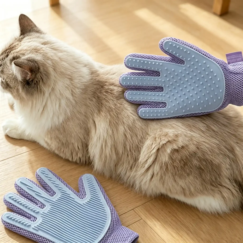 Pet Grooming Gloves for Cats & Dogs - Gentle Deshedding Brush Mitt, Soft Hair Remover & Massage Glove