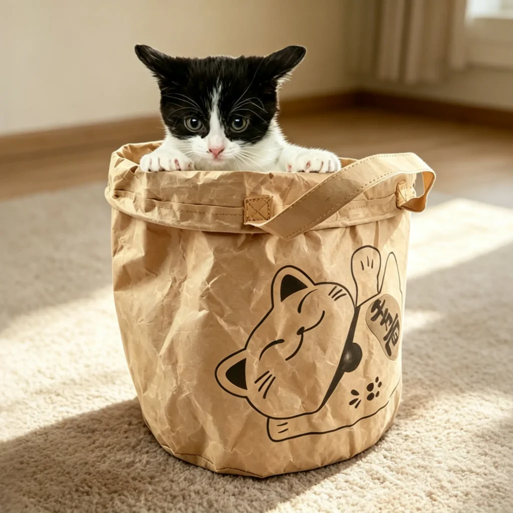 Cat Toy Bag, Foldable Two-Layer Kraft Paper Hideaway for Cats Up to 5kg