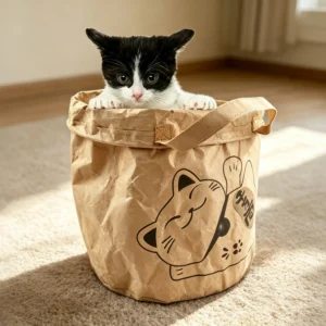 Cat Toy Bag, Foldable Two-Layer Kraft Paper Hideaway for Cats Up to 5kg