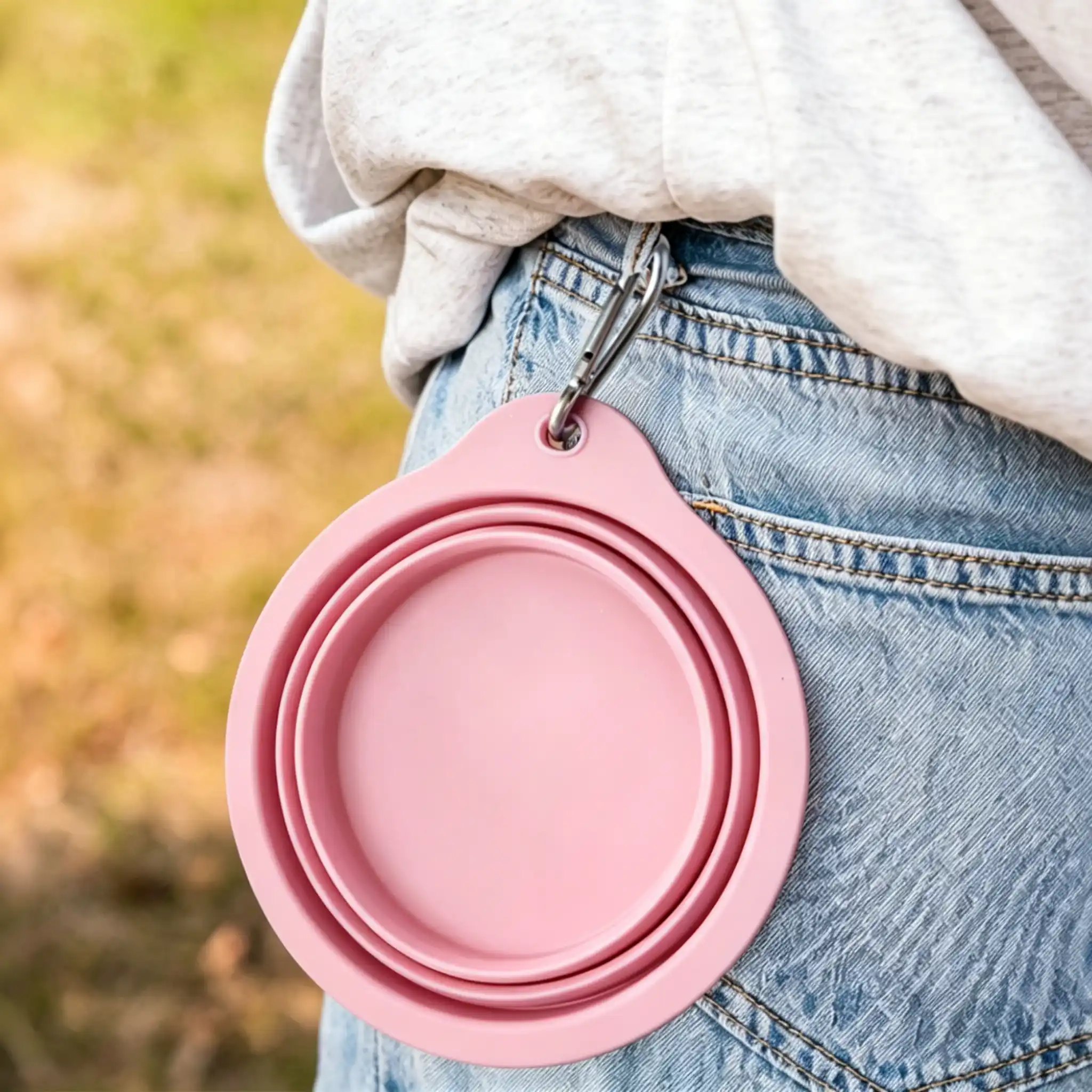 Collapsible Silicone Pet Travel Bowl Foldable Portable Food & Water Bowl with Carabiner - Image 3