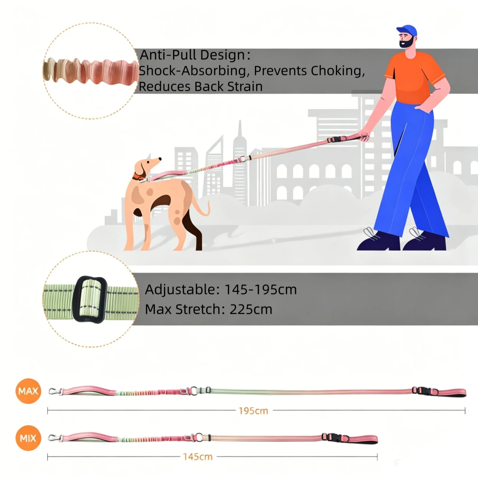 Anti-Pull Dog Leash, Hands Free Waist & Crossbody Walking Lead, Back set of car - Image 3