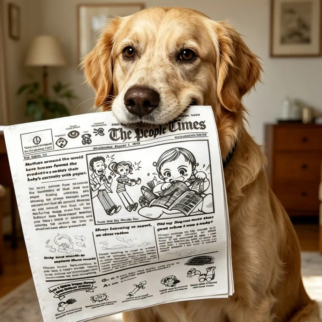 Vintage Newspaper Design Crinkle Paper Dog/Cat Toy, Soft Fabric Interactive Squeaky Chew Toy