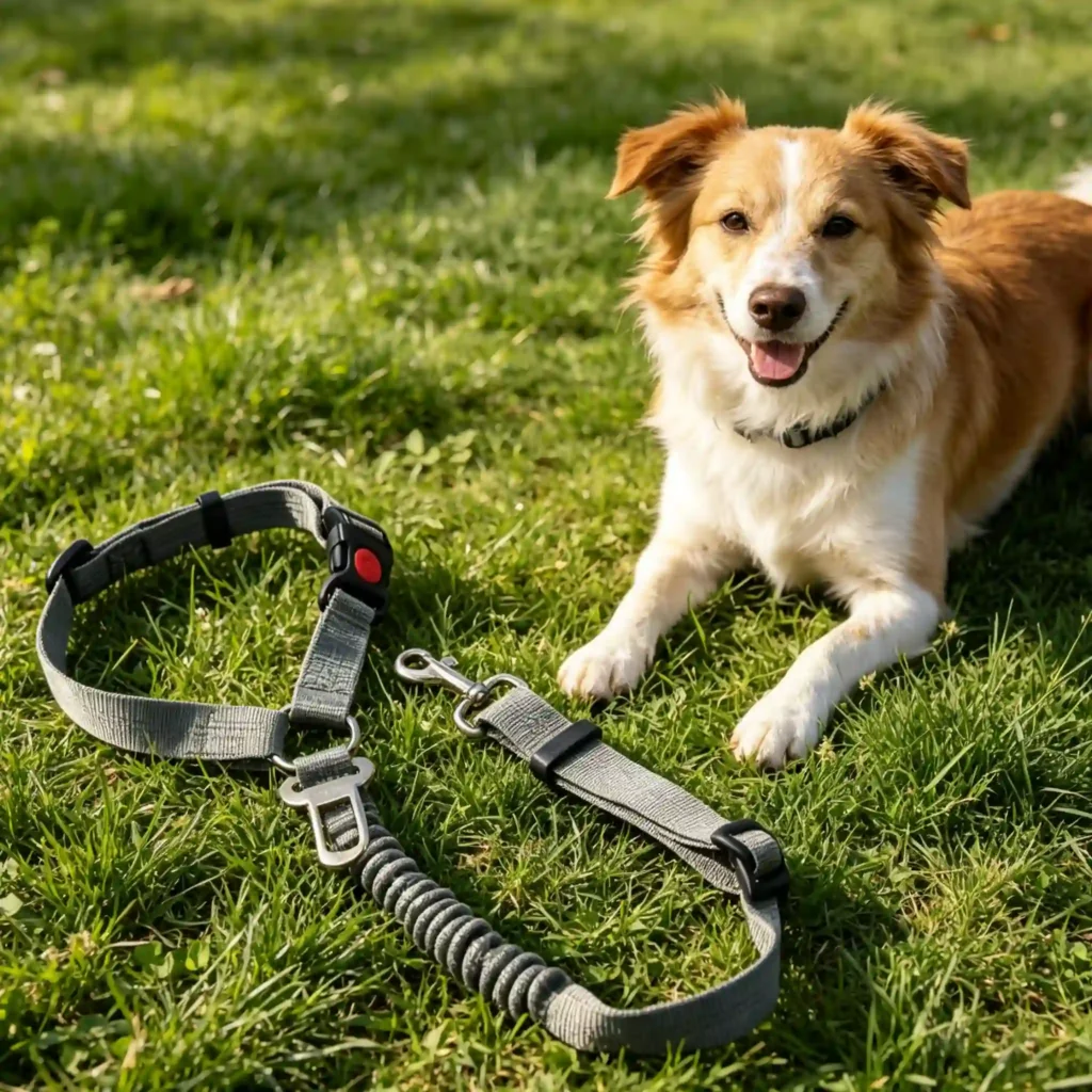 Elastic Pet Car Seat Belt, 2-in-1 Adjustable Pet Vehicle Safety Restraint with Shock Absorption