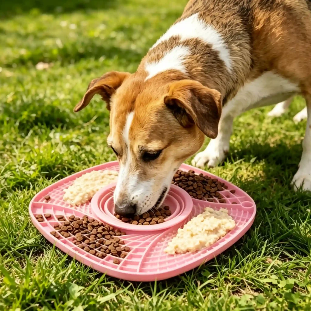 3-in-1 Silicone Pet Feeding Mat with Slow Feeder Bowl, Non-Spill Slow Eating Dish for Cats & Dogs