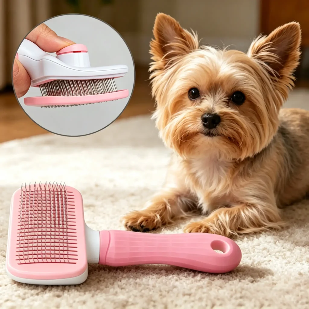 Self-Cleaning Pet Slicker Brush, Stainless Steel Pin Grooming Comb for Cats & Dogs
