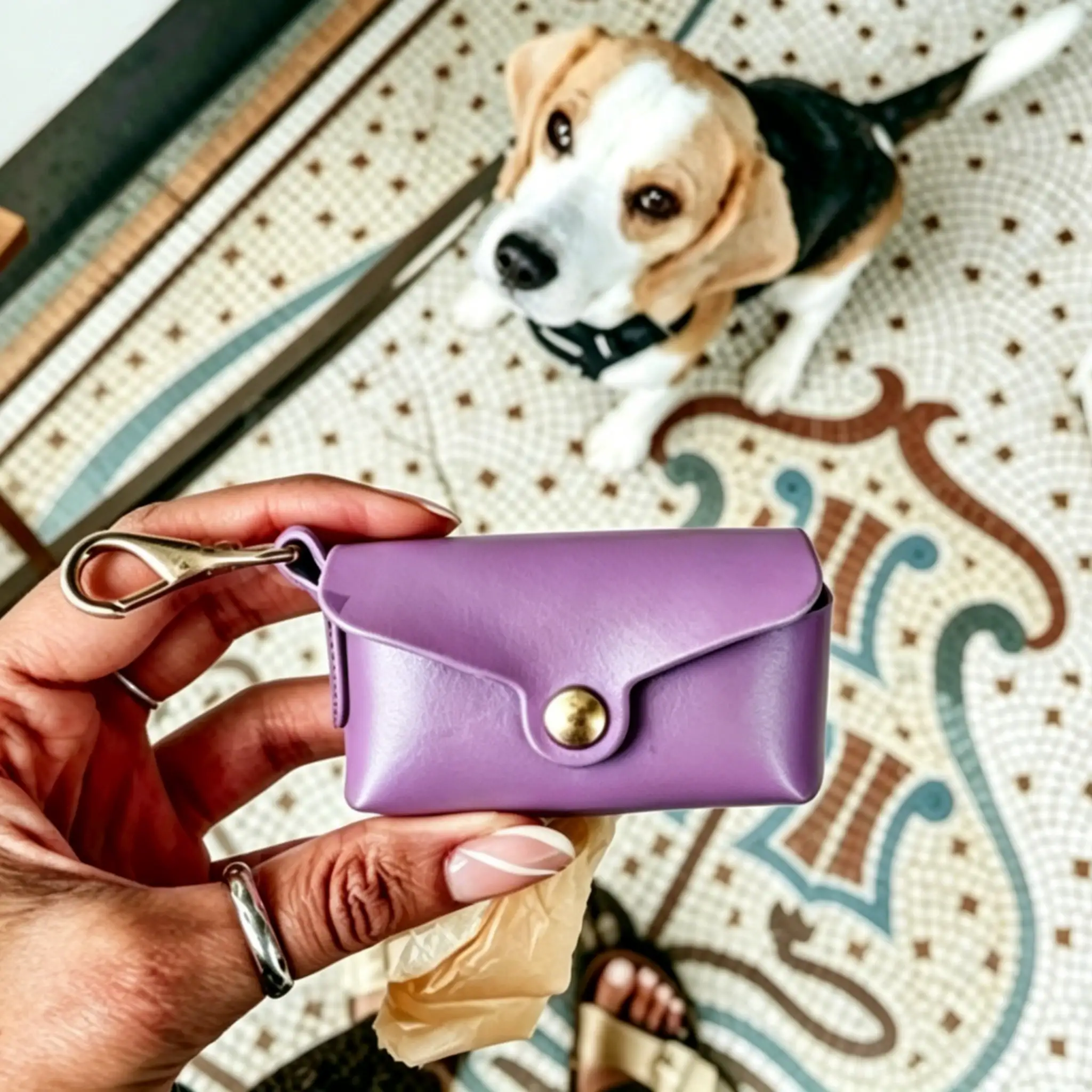 Personalized PU Leather Pet Poop Bag Dispenser, Portable Outdoor Dog Waste Bag Holder - Image 2