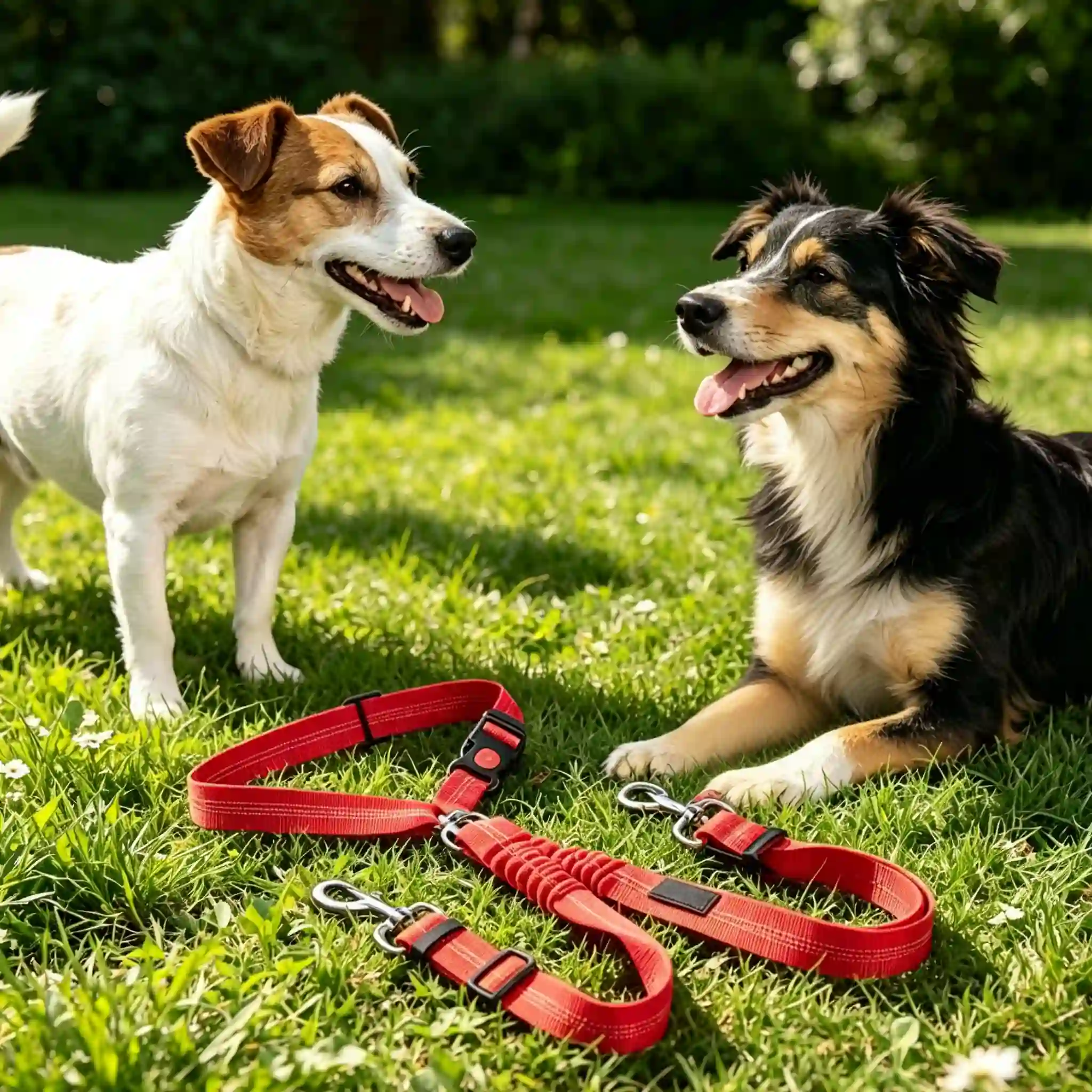 Dual Pet Bungee Car Seat Belt, Adjustable 2-in-1 No-Tangle Pet Vehicle Safety Restraint for Two Pets