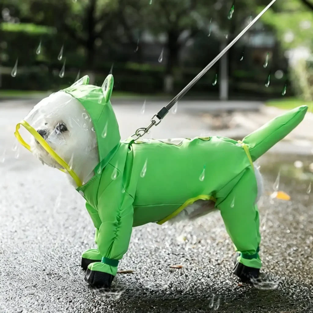 Full-Body Waterproof Dog Raincoat, Cute Animal Style with Built-in Leash Hole & Anti-Slip Boots
