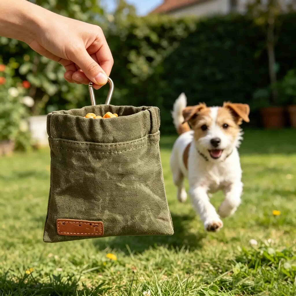 Canvas Dog Treat Training Pouch, Portable Waist-Hung Pet Snack Bag for Walking & Training