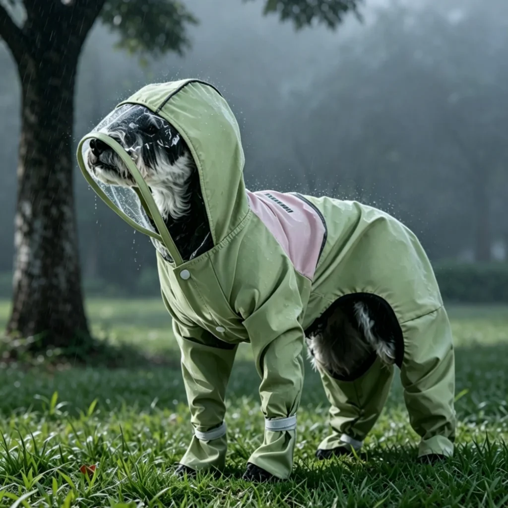 Windproof & Waterproof Dog Rain Jacket, 3-Level Water Repellent Taffeta Raincoat with Hood & Boots