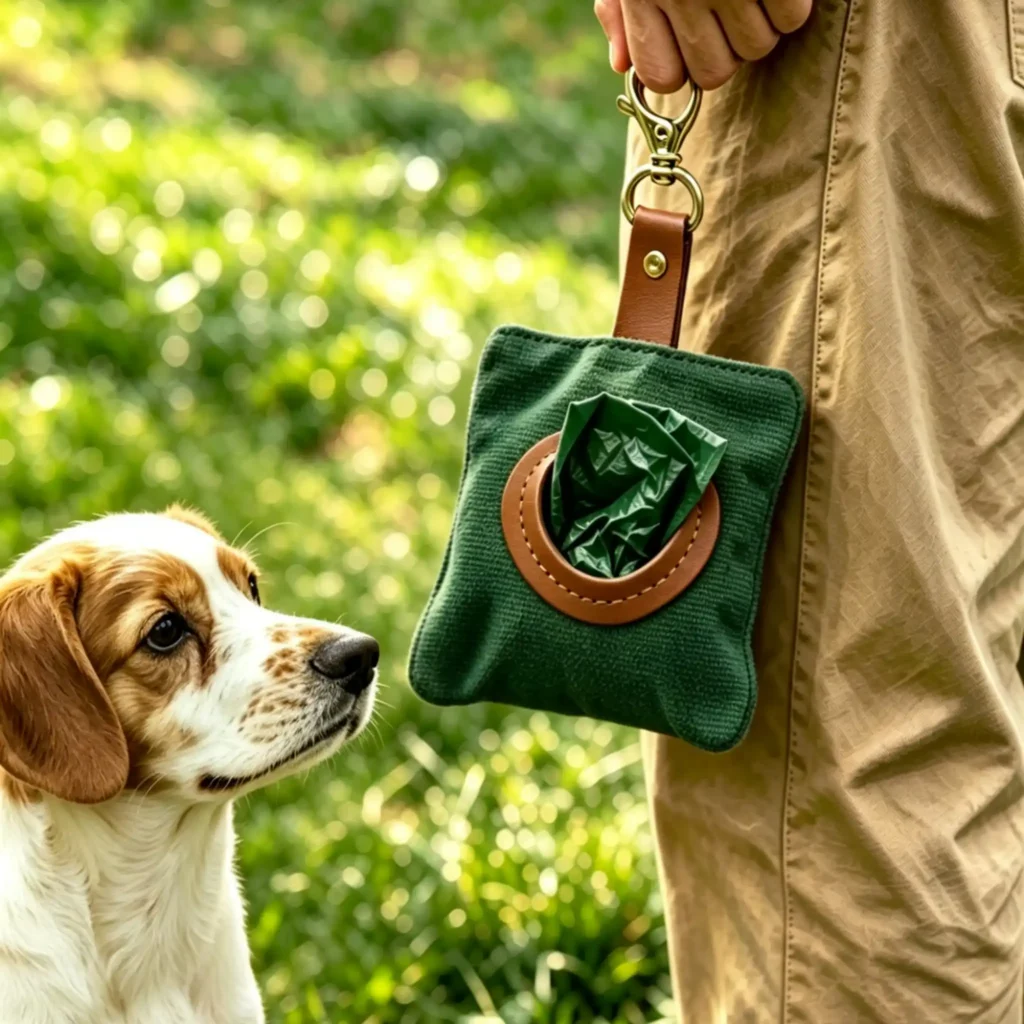 Canvas Pet Poop Bag Dispenser, Portable Waste Bag Holder with Leather Detail