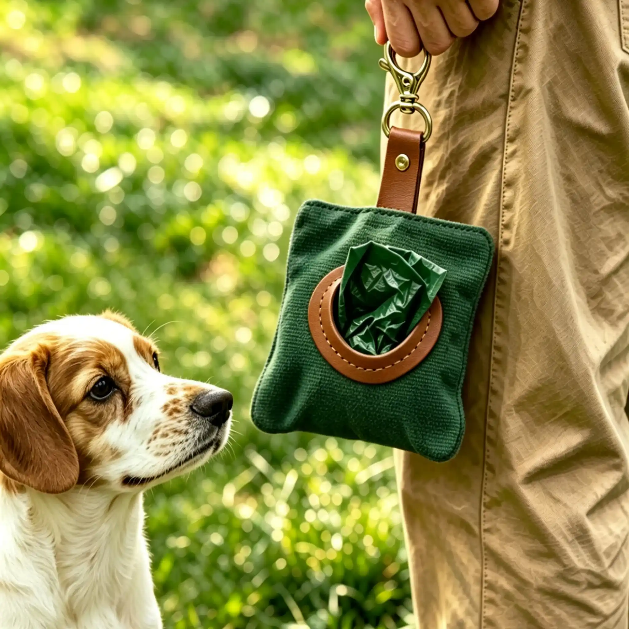 Canvas Pet Poop Bag Dispenser, Portable Waste Bag Holder with Leather Detail