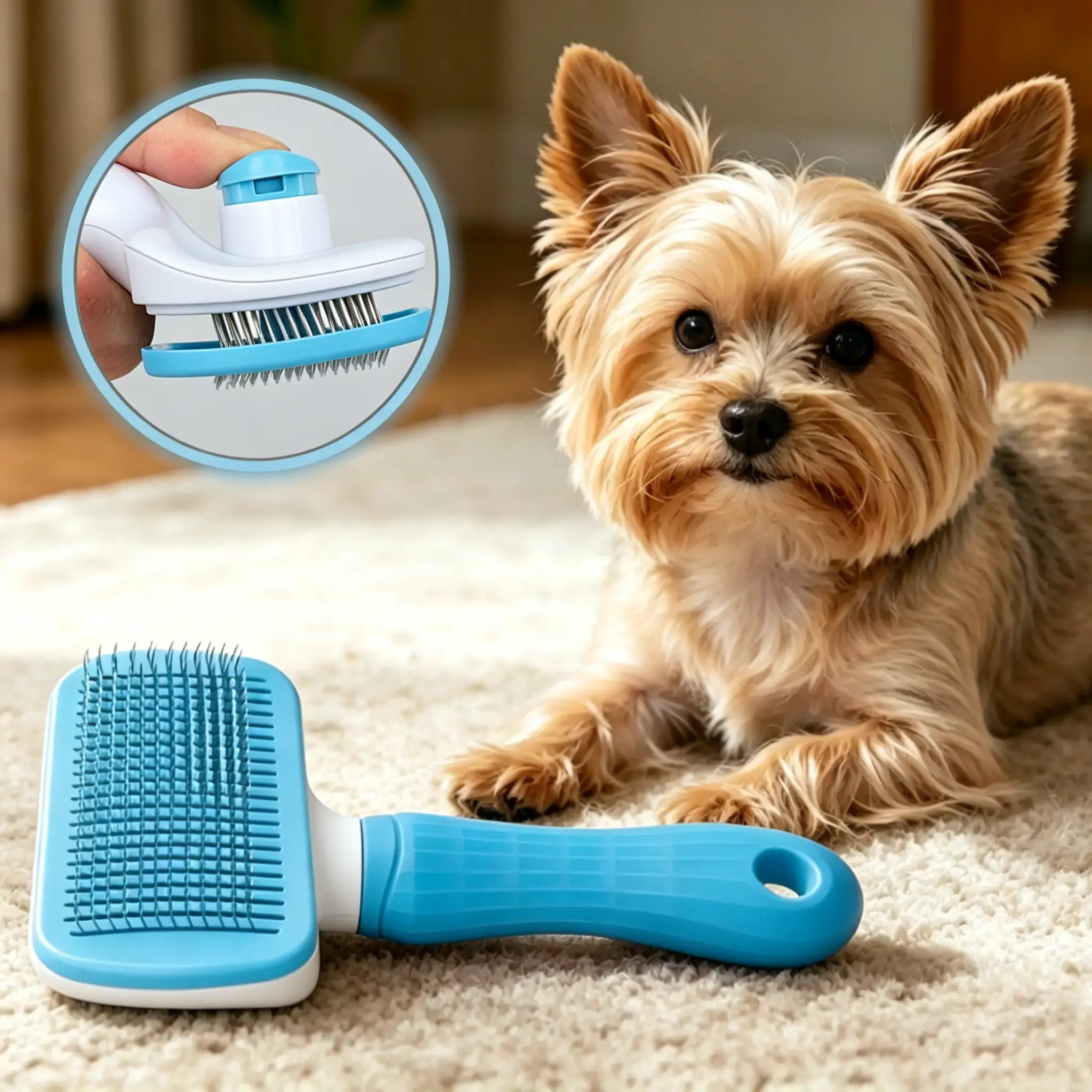 Self-Cleaning Pet Slicker Brush, Stainless Steel Pin Grooming Comb for Cats & Dogs - Image 2