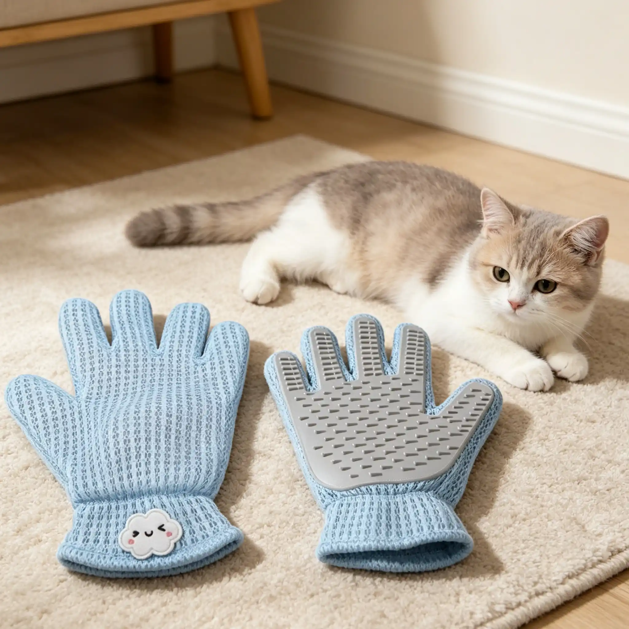 Pet Grooming Glove, Silicone Deshedding Brush Glove for Cats & Dogs with Breathable Mesh - Image 2