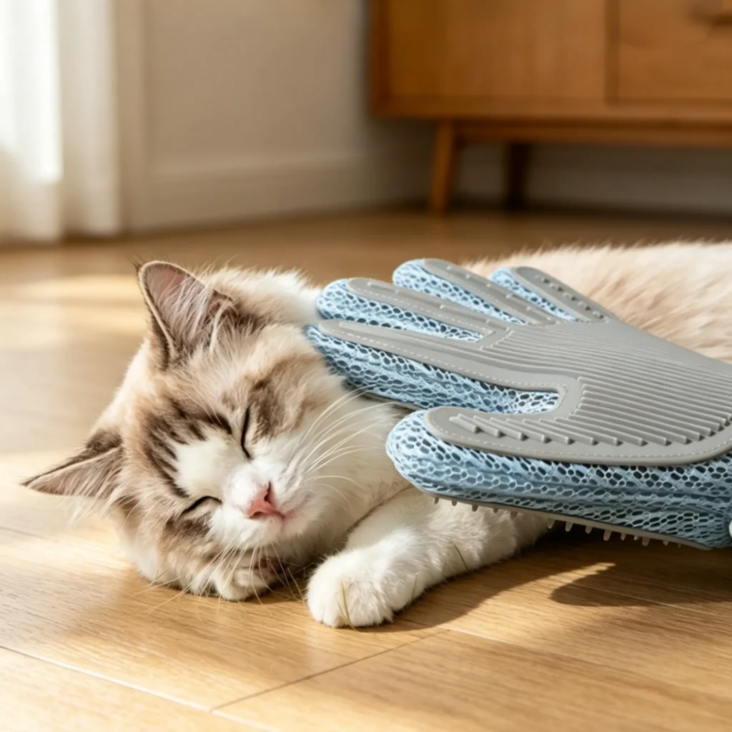 Pet Grooming Glove, Silicone Deshedding Brush Glove for Cats & Dogs with Breathable Mesh