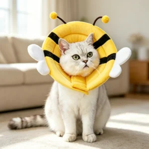 Cute Bee Soft Cat Recovery Collar, 2 Ways Wear Sponge Elizabethan Cone Prevent Licking After Surgery
