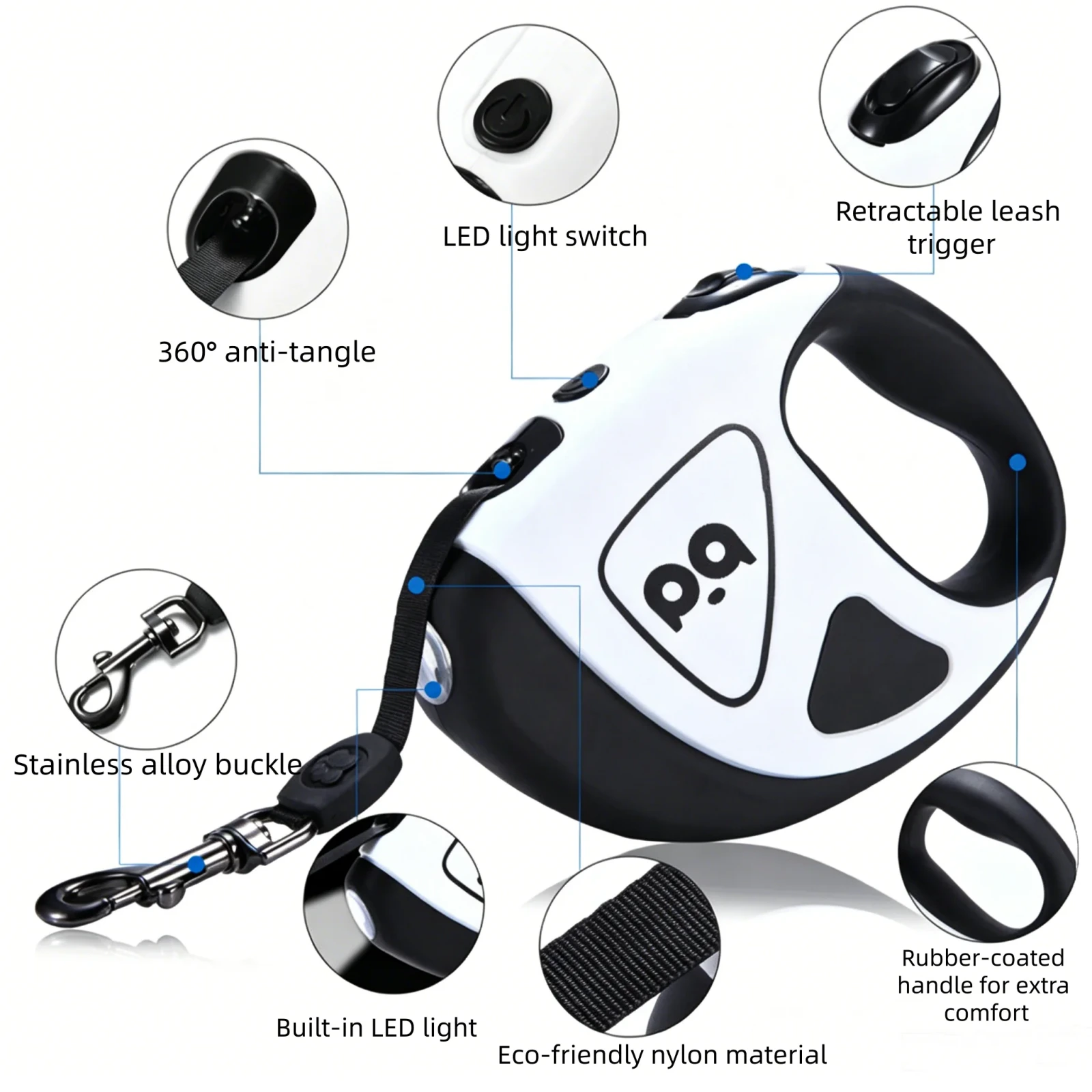 Retractable Dog Leash with LED Flashlight, Heavy Duty No-Tangle Walking Lead for Pets - Image 2