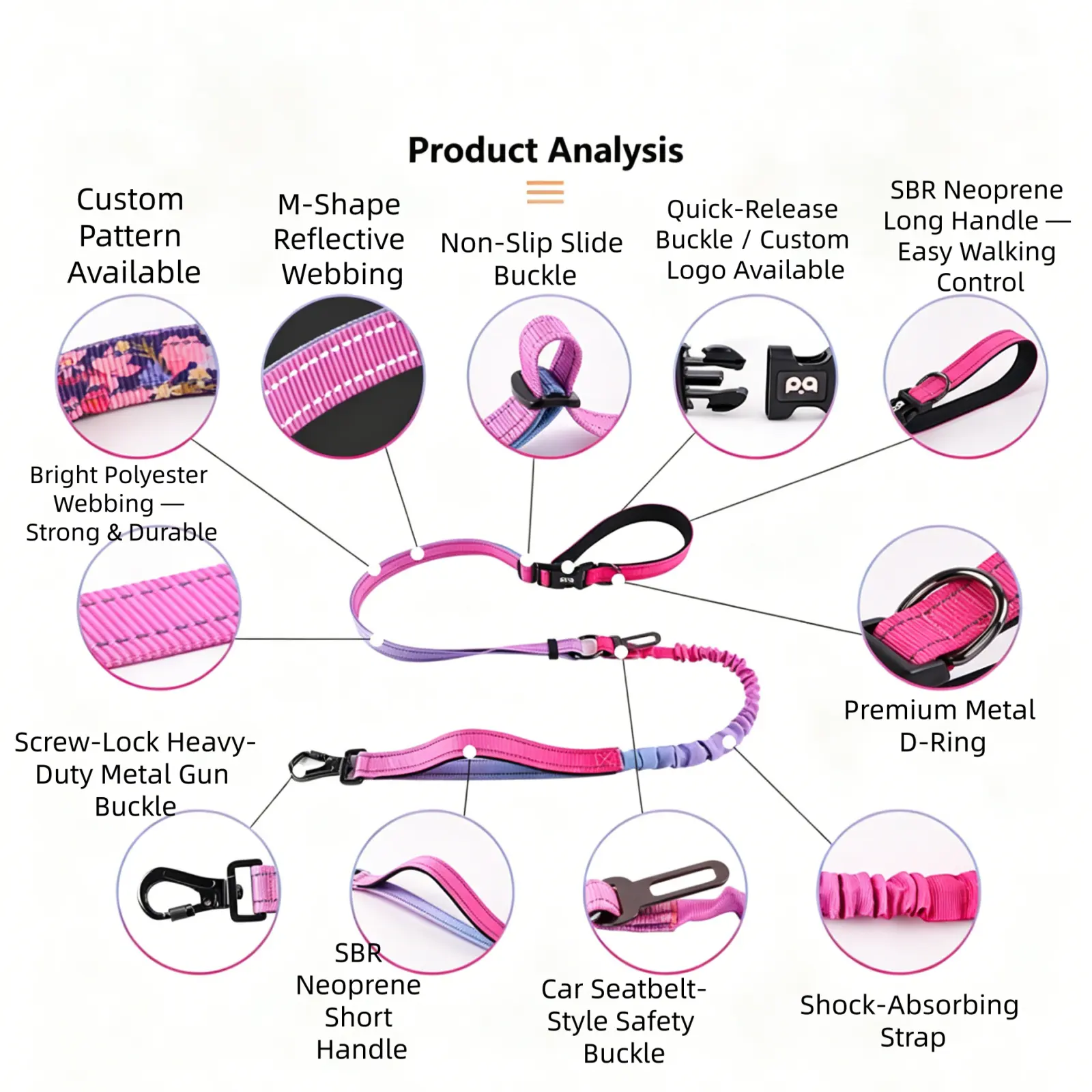 Anti-Pull Dog Leash, Hands Free Waist & Crossbody Walking Lead, Back set of car - Image 2
