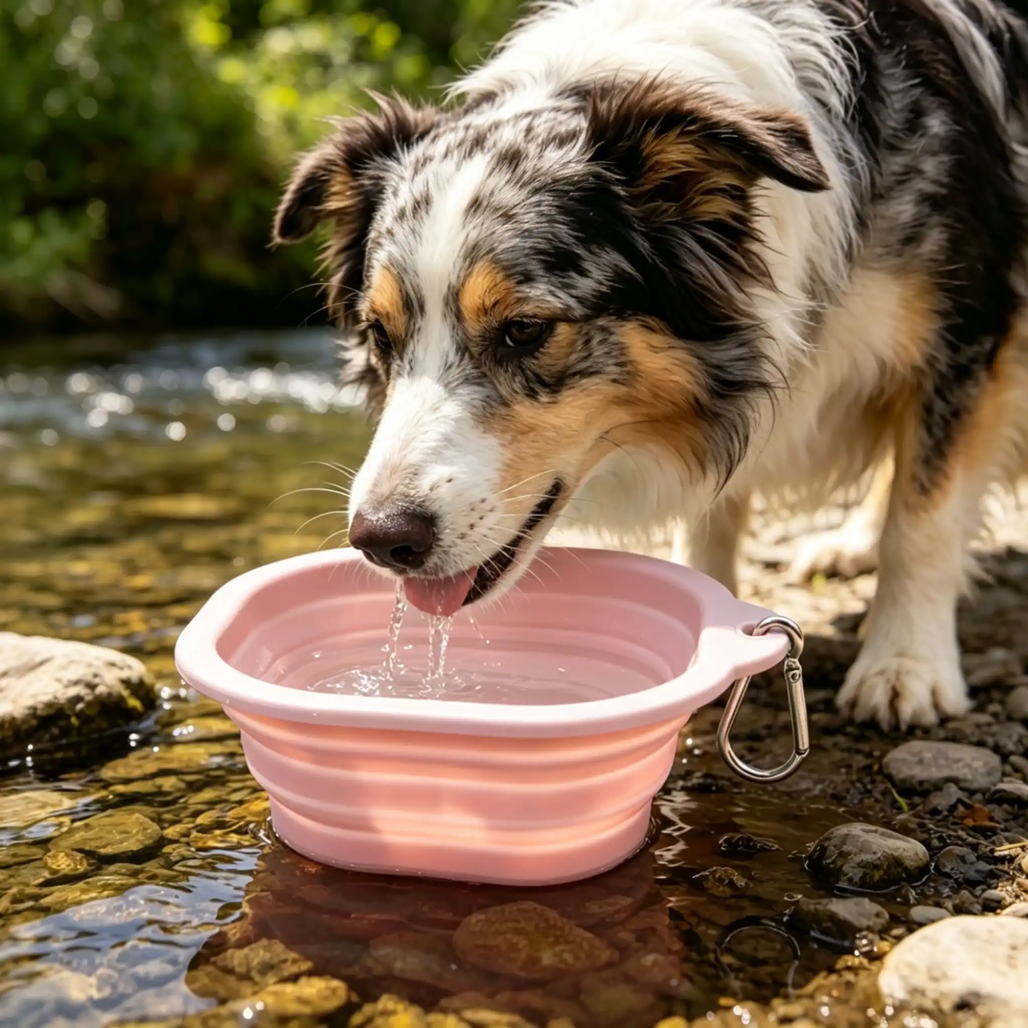 Collapsible Silicone Pet Travel Bowl Foldable Portable Food & Water Bowl with Carabiner - Image 2