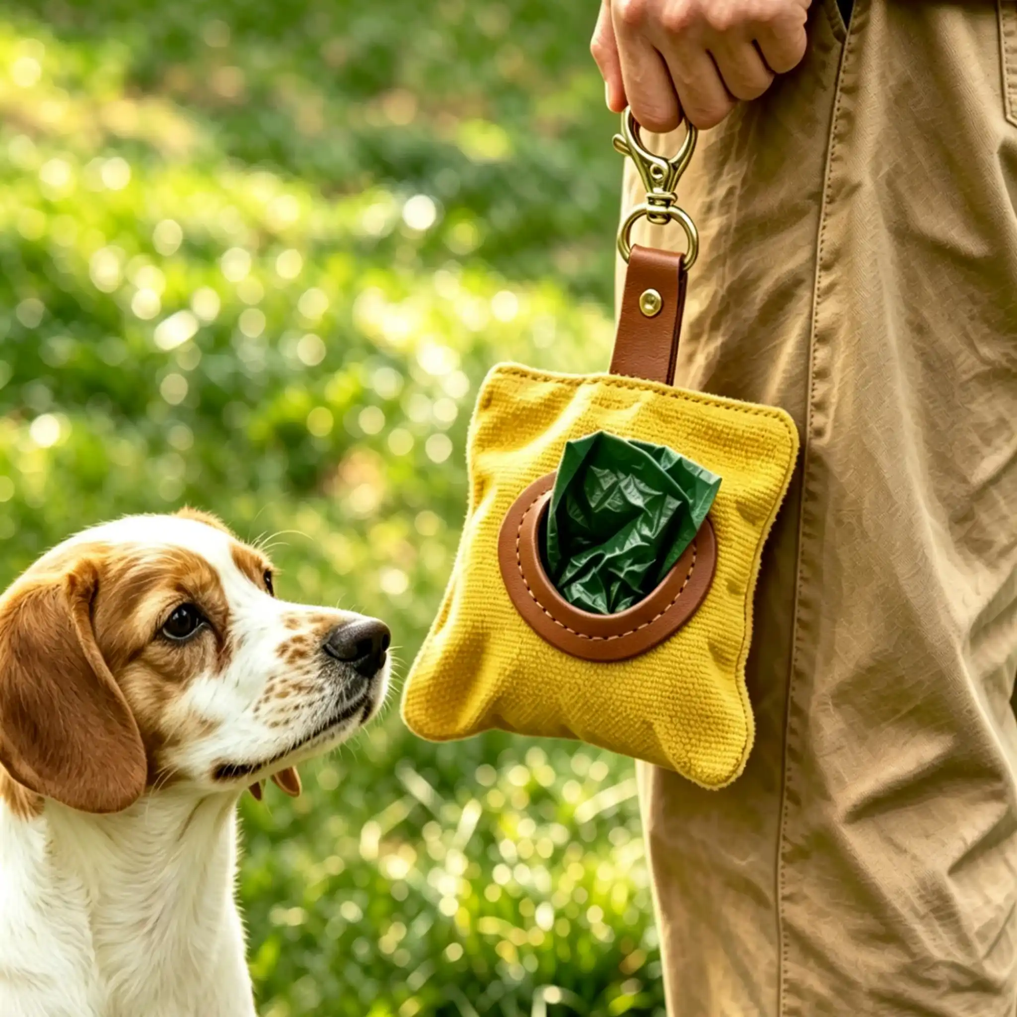 Canvas Pet Poop Bag Dispenser, Portable Waste Bag Holder with Leather Detail - Image 2