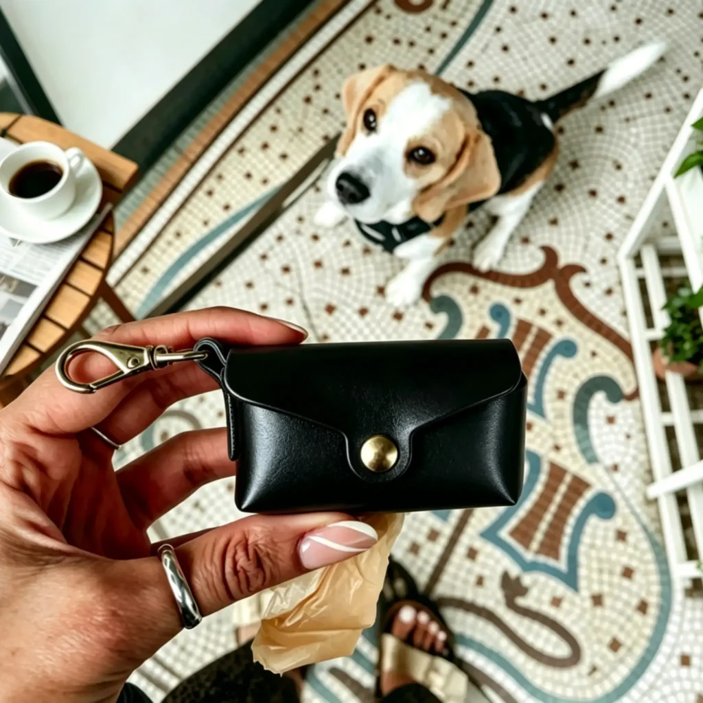 Personalized PU Leather Pet Poop Bag Dispenser, Portable Outdoor Dog Waste Bag Holder